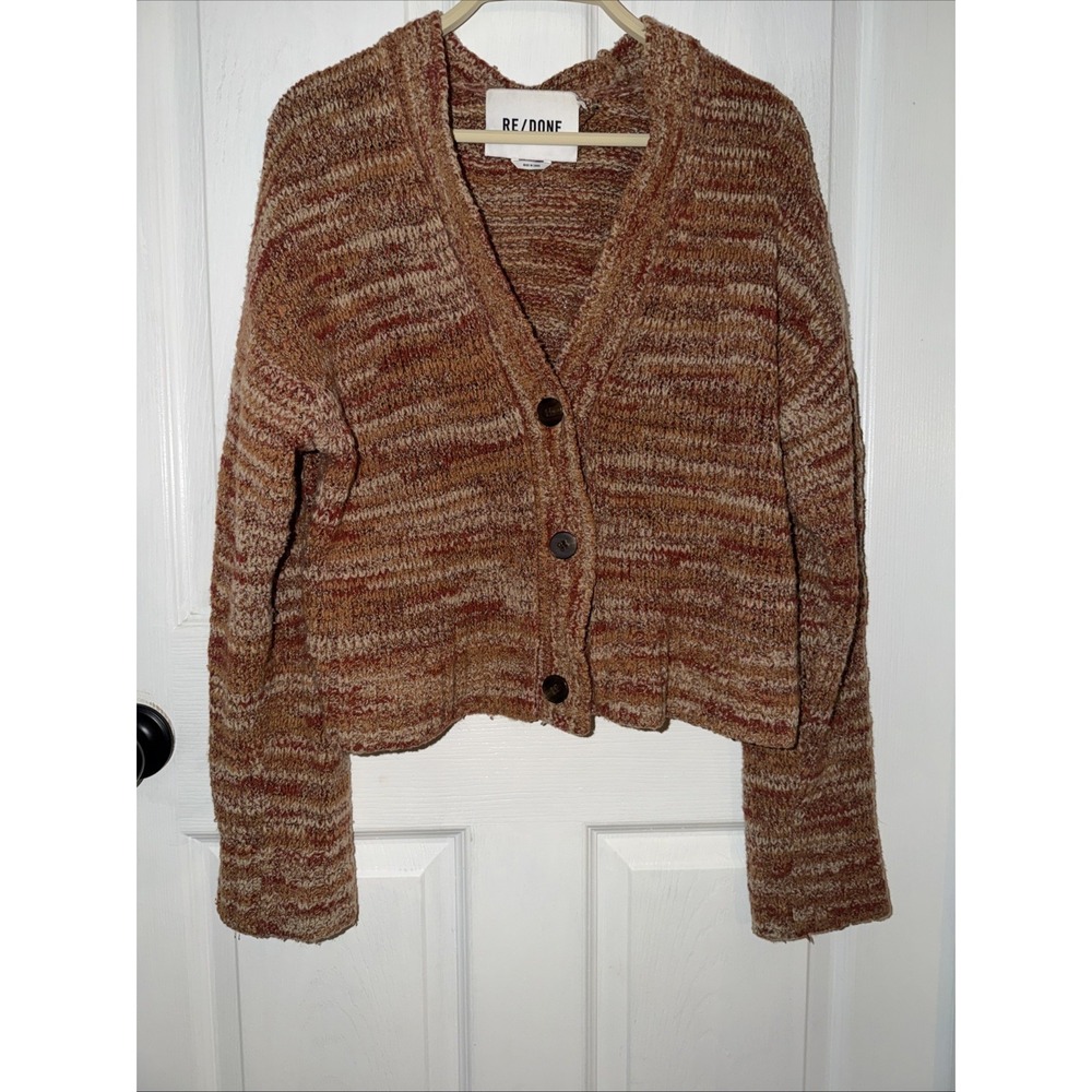 RE/DONE 90s Crop Cardigan in Terra Multi Sz  M Medium Women's Chunky Knit